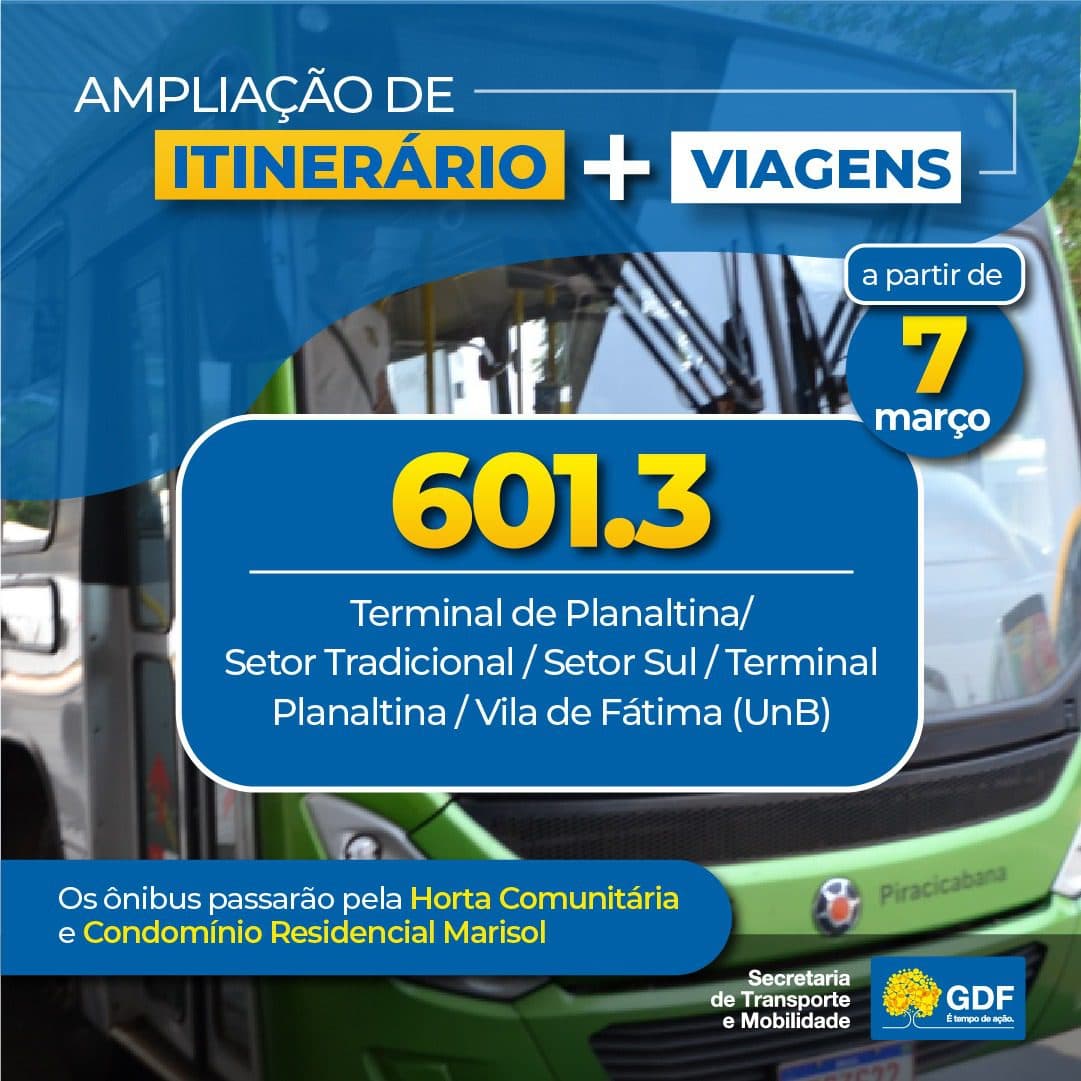 Ônibus atenderão Horta Comunitária e Residencial Marisol, em Planaltina