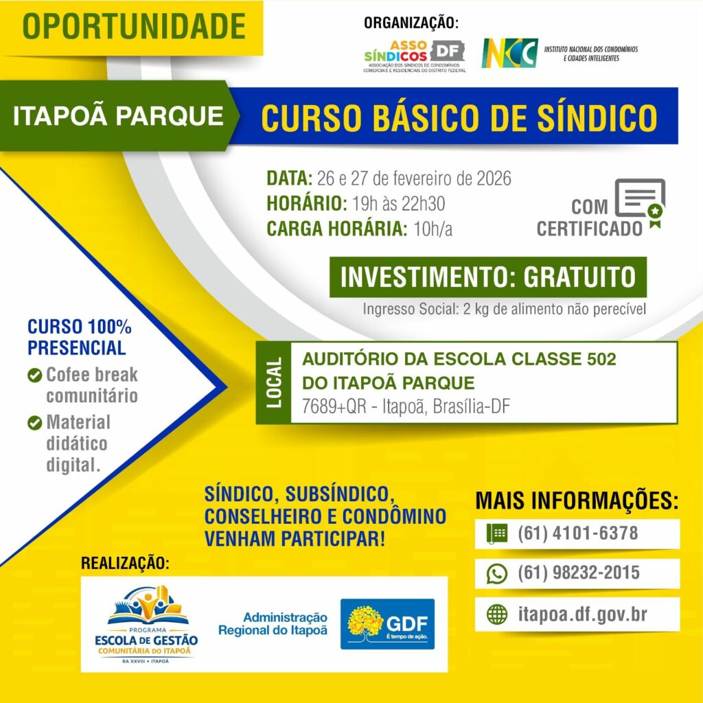 Itapoã Parque oferece curso gratuito de capacitação para síndicos